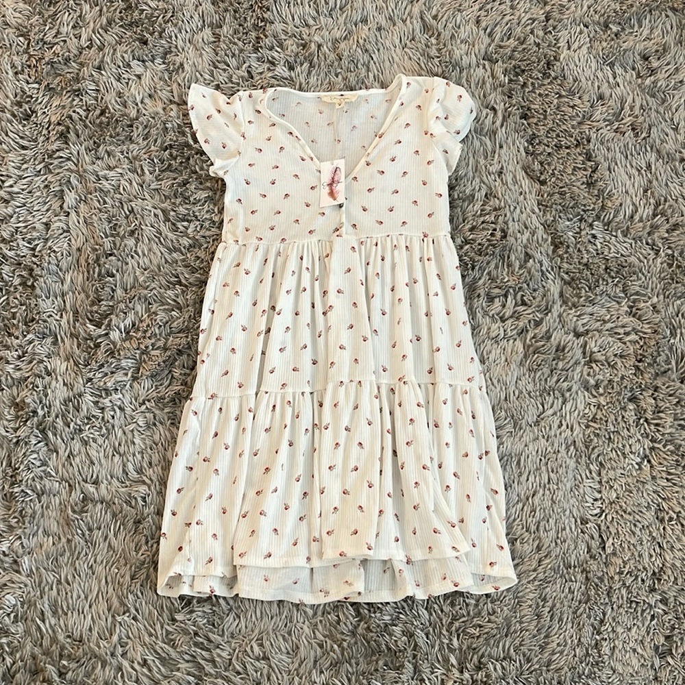 Jessica Simpson White Floral V Neck Mini Dress